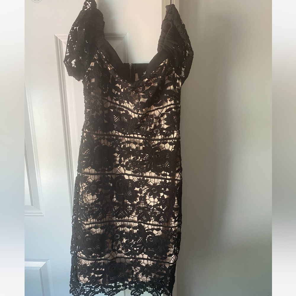 Black Dress with tan over lay